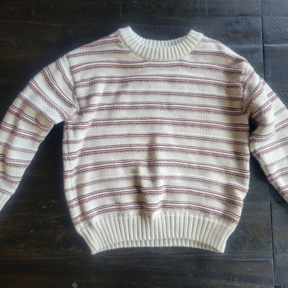 LC Lauren Conrad Cream and Red Striped Christmas Sweater